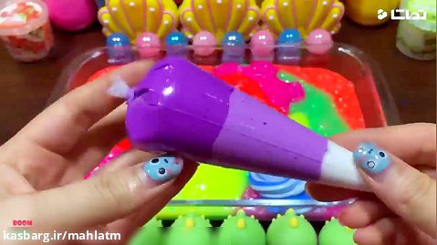 مخلوط کردن اسلایم های رنگین کمانی - بازی با اسلایم