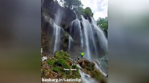 نمایی باشکوه از آبشار زرد لیمه . طبیعت زیبای ایران . آبشار زیبا