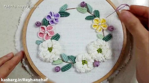 گلدوزی با استاد کره ای White Flowers Embroidery