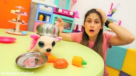 عروسک بازی دخترانه/اسباب بازی/قسمت 44/خانواده رویایی/سگ کوچک در آشپزخانه