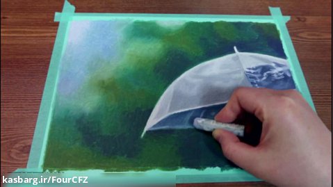 آموزش نقاشی چتر و باران با پاستل روغنی / نقاشی برای کودکان