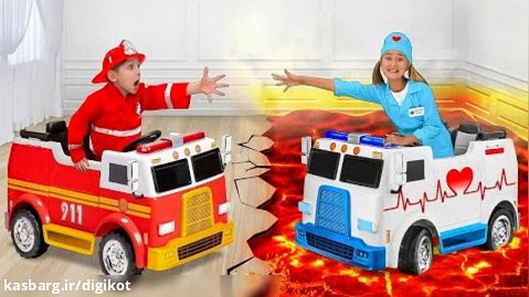 بازی های ساشا و آنیتا برای بچه ها - قسمت 41/بازی با آمبولانس و کامیون آتش نشانی